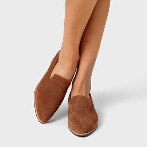 NEW Patina Portland Leather Tan Suede Pointed Flat Loafers - Size 6